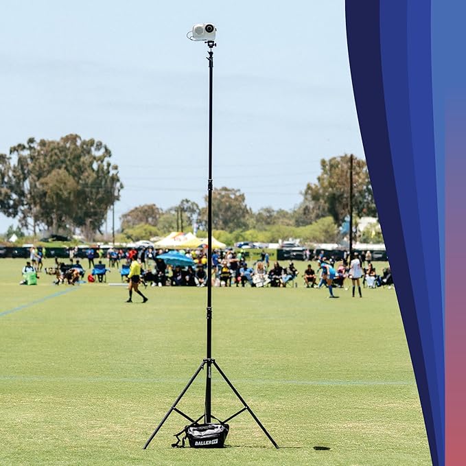 15' Outdoor Tripod Stand - Official BallerCam Accessory, Heavy-Duty Air-Cushioned Aluminum Tripod with Tilt Adapter and Quick-Release Plate for Sideline Filming