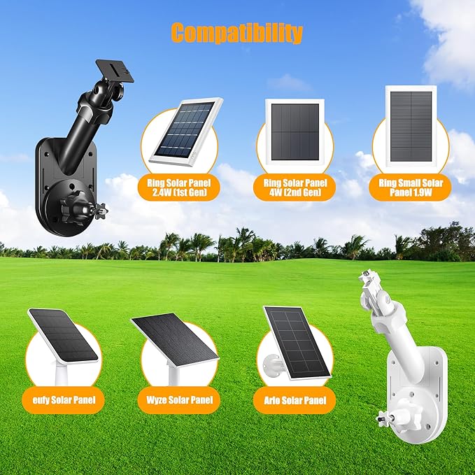 Wall Mount for Cameras and Solar Panels, 2-in-1 Mount for Ring, Blink, Eufy, Arlo, Wyze, etc Solar Panel and Cam, with Ring Stick Up Cam/Spotlight Cam/Plus/Pro(Battery), Adjustable Angle (2 Pack)