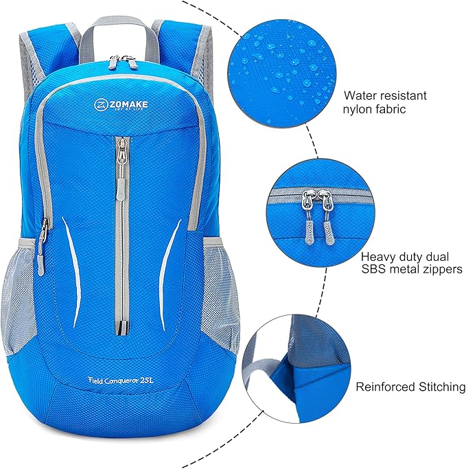 ZOMAKE Ultra Lightweight Packable Backpack 25L, Foldable Hiking Backpacks Water Resistant Small Folding Daypack for Travel(Dark Blue-NEW)