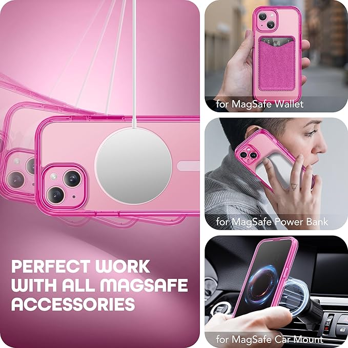 TIESZEN for iPhone 15 Case, Compatible with MagSafe, Built-in Privacy Screen Protector and Camera Protection, Anti Spy Full Body Dustproof Shockproof Hard Phone Case 6.1", Fluorescent Pink