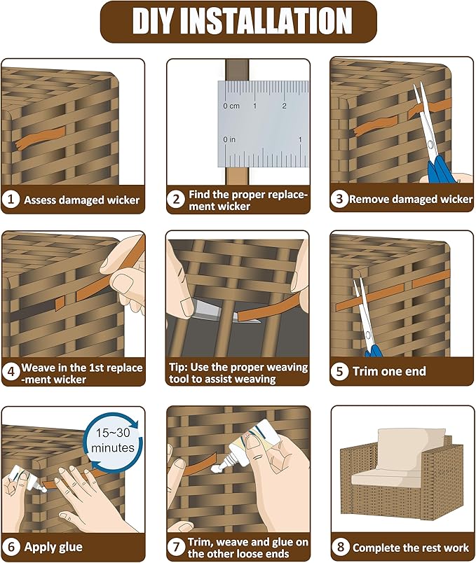 240 Ft Wicker Repair Kit, Plastic Wicker Repair Supplies, Gradient Dark Brown with Visible Mixed Color Stripes, Synthetic Rattan Replacement Material for Patio Wicker Furniture Repair