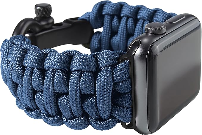 Savior Survival Gear Paracord Watch Band - Compatible with Apple Watch Band 49mm 46mm 45mm 44mm 42mm - iWatch Band Series Ultra 10 9 8 7 6 5 4 3 2 1 SE – Adjustable strap for men (Dark Blue, Large)