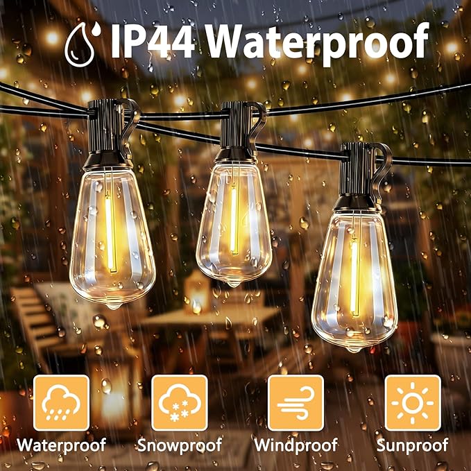 LumBelle Smart Outdoor String Lights, 100FT ST38 LED Patio Lights with Timer Remote APP Control, 42 Shatterproof LED Bulbs (2 Spare), Dimmable Waterproof Hanging Light for Backyard Porch Party Decor
