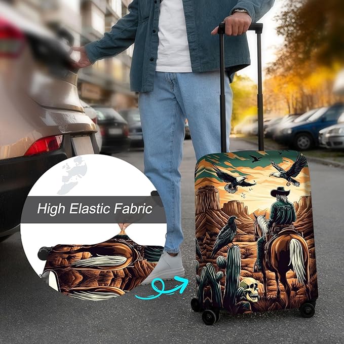 Luggage Cover Protector for 22-24 Inch Suitcases, TSA Approved Elastic Travel Suitcase Covers, Anti-Scratch Washable Luggage Sleeve for Carry On & Checked Bags, Cowboy on Horseback