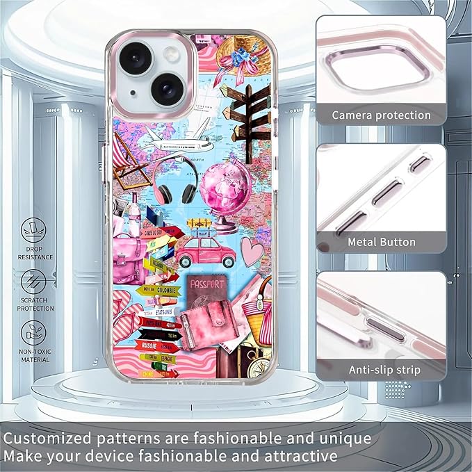 Case for iPhone 14 Plus/15 Plus,[Compatible with MagSafe],Cover Holiday Trip World Map Phone Case Design，for Women Girls Magnetic Clear Cover - Slim, Sleek, & Shockproof Protection