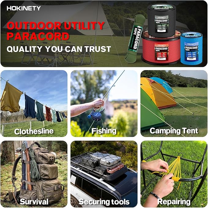 Paracord Rope 750 - Parachute para Cord 4mm 11 Strand Spool Rope Utility Nylon String for Outdoor Camping Survival Utility Tent Crafting DIY Projects - Black 500ft