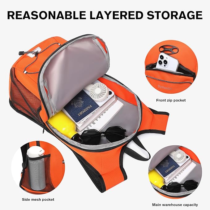 Ultra-Light Soft Daypack 15L/20L, Cushioned Breathable Back Panel Backpack, Lightweight Packable Travel Backpack (Orange, 20L)