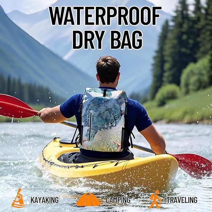 Dry Bags Waterproof for Marine Kayaking Boating Camping Swimming Keeps Gear Small Dry Lightweight Backpack 5L Roll Top Storage Backpack Beach Accessories Sea Turtle Coral Nautical Starfish