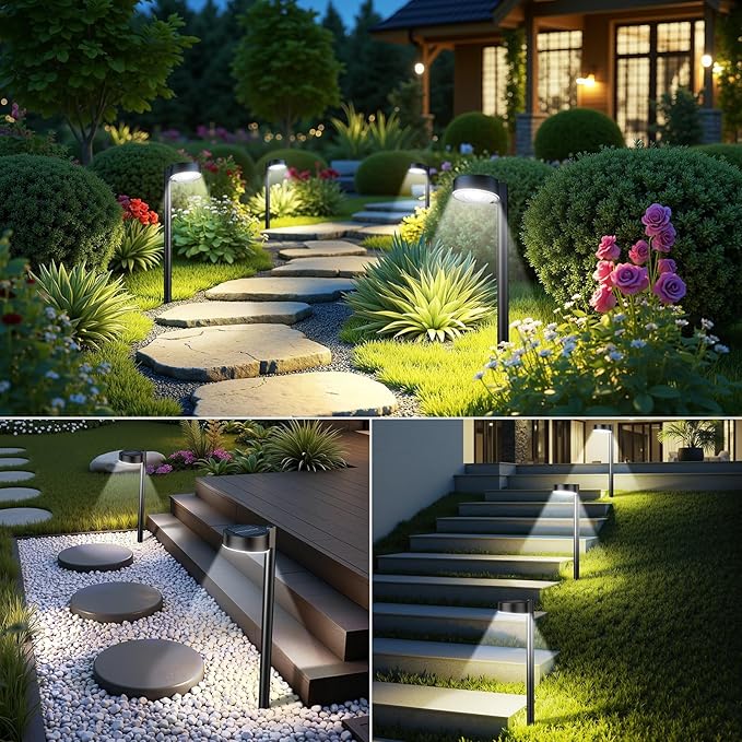 Ahaorigin 4 Pack Solar Pathway Lights Outdoor, 12 Brighter LED Solar Lights Outdoor Waterproof, Up to 12 Hrs Modern Path Light for Yard Garden Walkway Driveway Lawn, Cool White