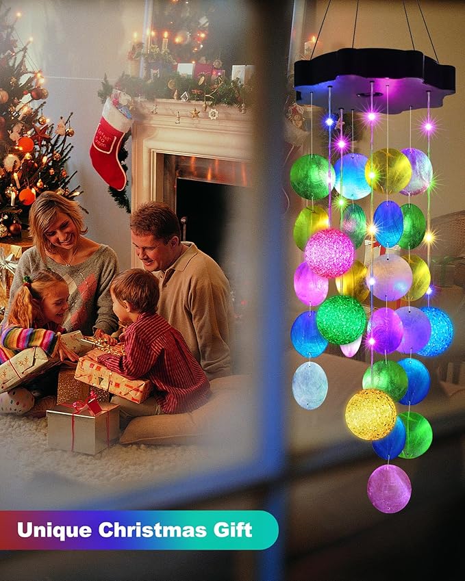 Toodour Solar Wind Chimes for Outside, Hanging Pastel Lights with 2 Modes, Shells Light Gifts for Mom Grandma Wife, LED Outside Decorative Mobile Lights for Garden Yard Patio Decorations(Pastel)