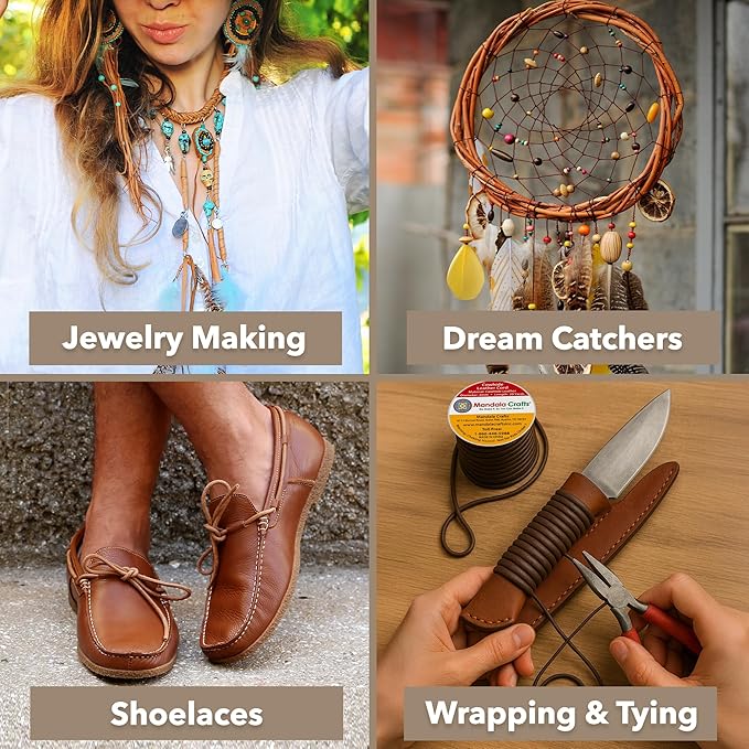 Mandala Crafts Round Genuine Burgundy Leather Cord for Jewelry Making – 1.5mm Cowhide Leather Rope String Lace for Kumihimo – 20 Yards Cowhide Craft Cording Spool