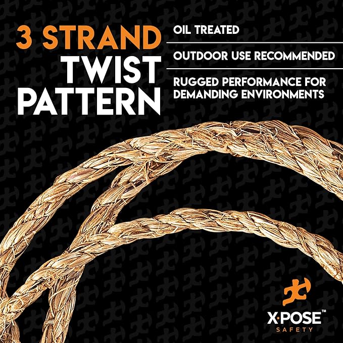 Manila Rope - 3/8 Inch 600' - 3 Strand Cordage Twisted Braided Rope - Thick Natural Fiber for Marine, Decorative for Crafts, Porch Column, Outdoor Pole Wrap, Tree Swing 2 Pack
