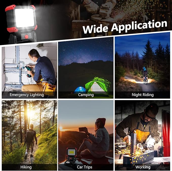 Tresda LED Rechargeable Work Light with Clamp, 2100LM Super Bright COB Magnetic Work Light with 3 Light Modes, 270° & 180° Rotation, Waterproof, Perfect for BBQ, Jobsite, Workshop, Car Repairing