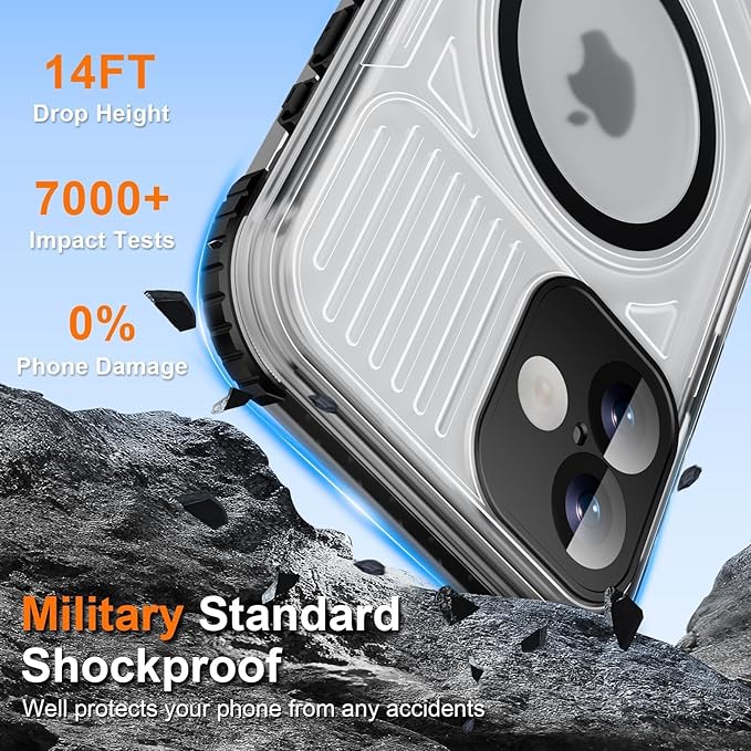 WIFORT for iPhone 16 Plus Waterproof Case, [IP68 Underwater] [Blue Light Filter Lens] [15FT Military Shockproof], Fit for Magsafe Full Body Magnetic Frosted Phone Case with Lanyard, 6.7" Black