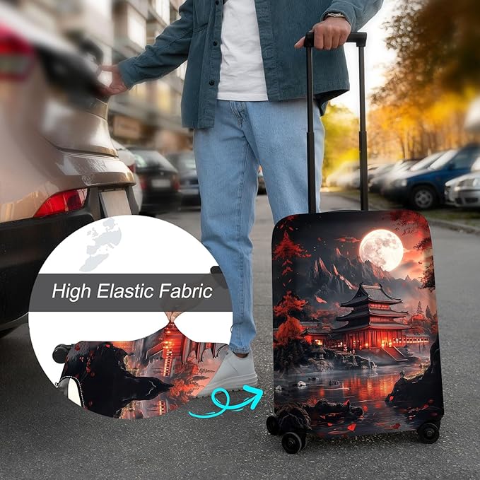 Luggage Cover Protector for 19-20 Inch Suitcases, TSA Approved Elastic Travel Suitcase Covers, Anti-Scratch Washable Luggage Sleeve for Carry On & Checked Bags, Ancient Buildings