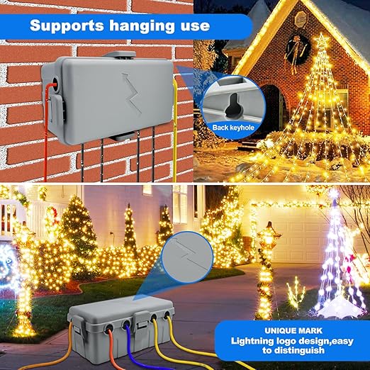 Hrensaw Medium Outdoor Electrical Box(10.6x5.5x4.5inch),IP54 Waterproof Extension Cord Cover w/6 Cable Entry,Weatherproof Connection Box Protect Power Strip,Timer,Plug,Holiday Lights,Grey