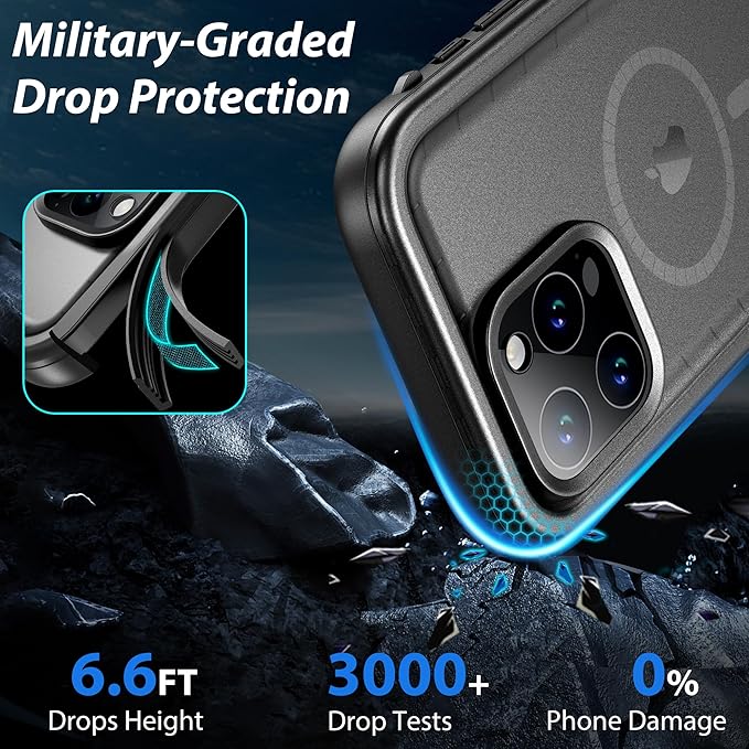 SPORTLINK for iPhone 15 Pro Case - IP68 Waterproof Military Protective Full Body Heavy Duty Shockproof 360 Sealed Dustproof with Camera Screen Protector Phone Cover for i Phone 15 Pro 6.1" Mag/Black