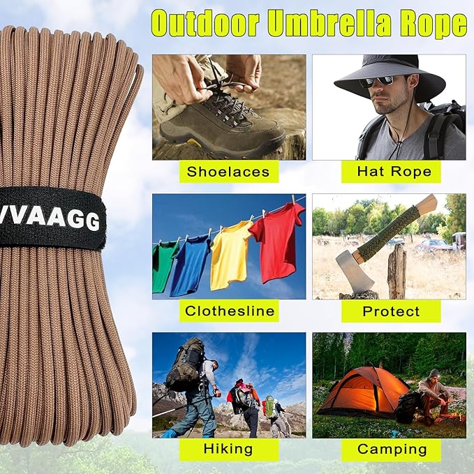 VVAAGG 1000 Paracord Rope 100FT Utility 4mm Parachute Cord Heavy Duty 12 Strand Camping Rope Tent Weatherproof Rope