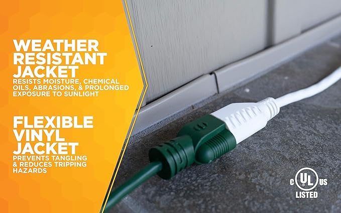 Southwire Outdoor Extension Cord - Light Duty Landscape & Patio Power Cable for Outdoor Use - Weather Resistant Vinyl Jacket - Neutral White Finish - 16/3 Gauge - 20-Foot