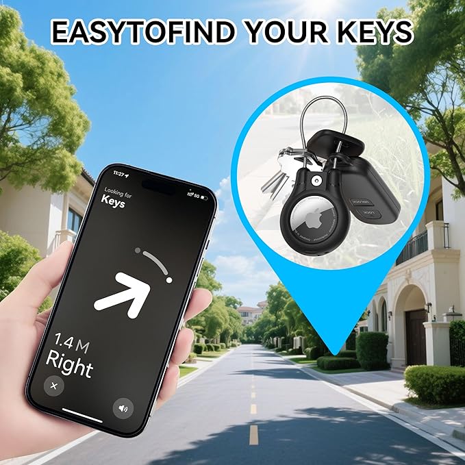IPX8 Waterproof for AirTag Holder - 4 Pack Lock Case with Keychain for Apple AirTag 1st & 2nd Generation, Air Tag Keyring with Wire Cable, Secure AirTag Cover for Keys, Kids, Luggage, Bags, Pet Collar