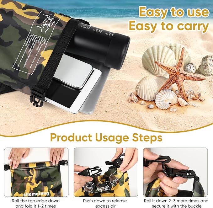Waterproof Dry Bag 5L/10L/15L/20L/30L Roll Top Dry Storage Backpack with Phone Case, Collapsible Water Bottle, Sunglasses, Ear Band for Kayaking Boating Swimming Fishing Camping, Yellow 30L