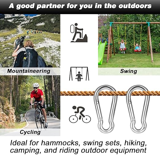2.36'' Carabiner Clips, 1/4 Inch Heavy Duty Galvanized Steel Spring Snap Hook, Small Carabiner Clip 260LBS Holding Capacity Quick Link Clip Keychain for Hammock Dog Leash & Camping Gym(40 PCS M6)