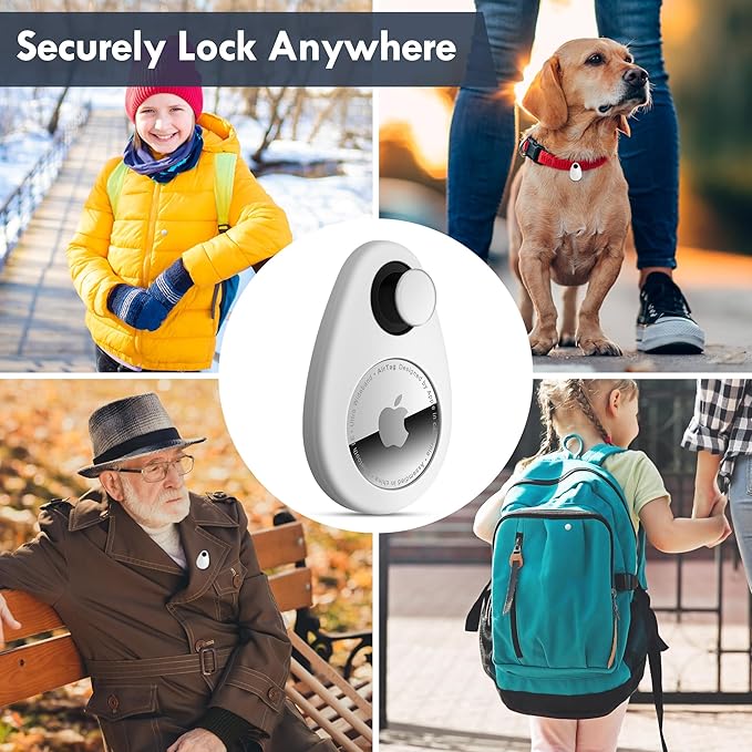 for Airtag Holder for Kids Hidden 4 Pack GPS Tracker Case, Anti-Removal for Airtag Silicone Case with Pins, Suitable for Children, Elderly, Pets, Backpack, Luggage(White, Blue)