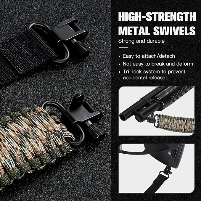 VVAAGG Two-Point Paracord Rifle Sling with Swivels, Non-Slip Gun Sling with Adjustable Length Strap