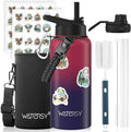 32oz Insulated Water Bottle (Cold for 48 Hrs),BPA Free&Leak Proof,Stainless Steel Water Flask,Water Jug with Straw Spout Lids for Gym,Hiking,Travel,Red Purple
