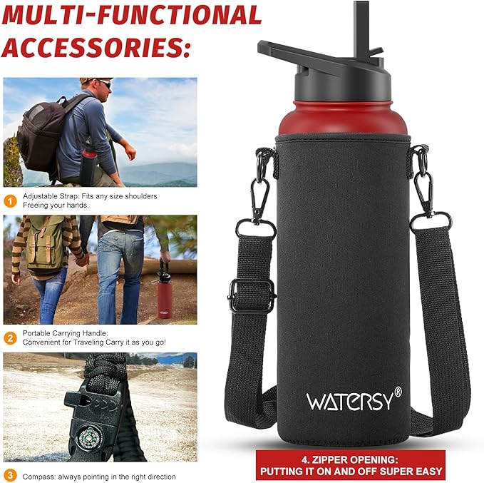 40oz Insulated Water Bottle (Cold for 48 Hrs),BPA Free&Leak Proof,Stainless Steel Water Flask,Water Jug with Straw Spout Lids for Gym,Hiking,Travel,Red