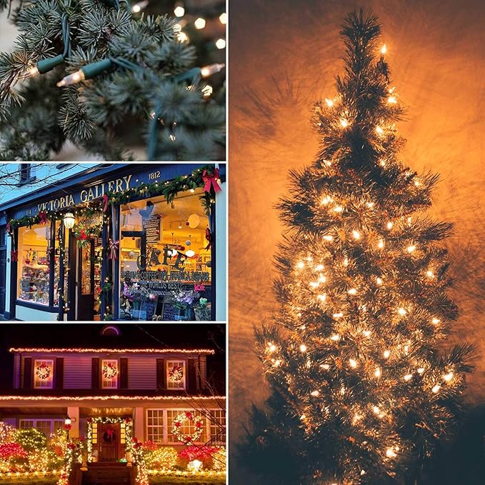 Brightown 50 Count Warm White Christmas Lights, Clear Mini Incandescent Lights on White Wire, Christmas Tree String Lights for Indoor Outdoor Decorations（10ft）