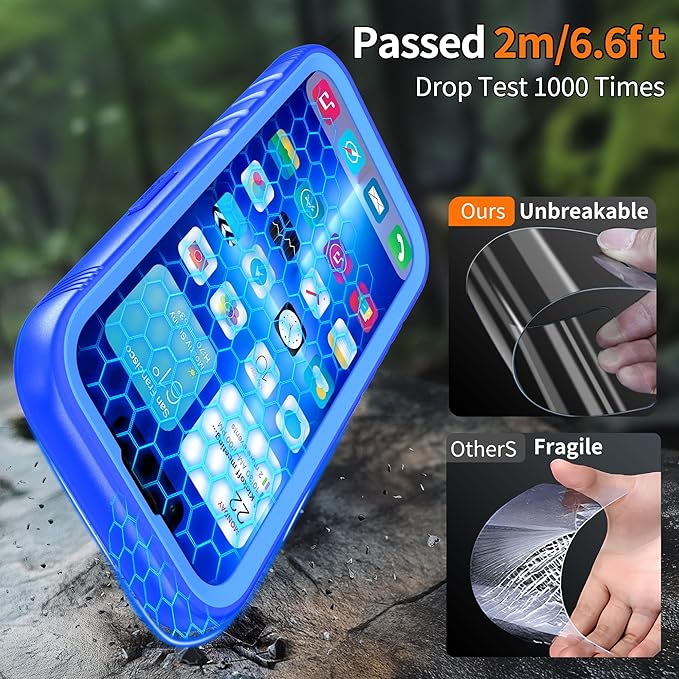 Cozycase for iPhone 15 Pro Max Waterproof Shockproof Dustproof Case - Heavy Duty/360 Full Body/Military Grade/Protective/Rugged 【8FT Drop Proof】 Built in Screen/Camera Protector with Lanyard Blue
