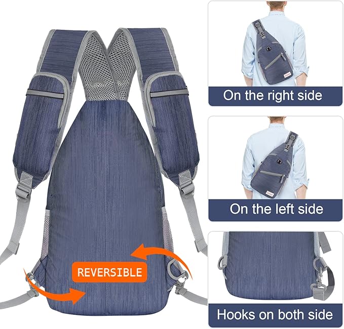 ZOMAKE Sling Bag,Small Crossbody Sling Backpack,Water Resistant Shoulder Daypack for Travel,Anti Thief Chest Bag for Hiking(Navy Blue(Stripe))