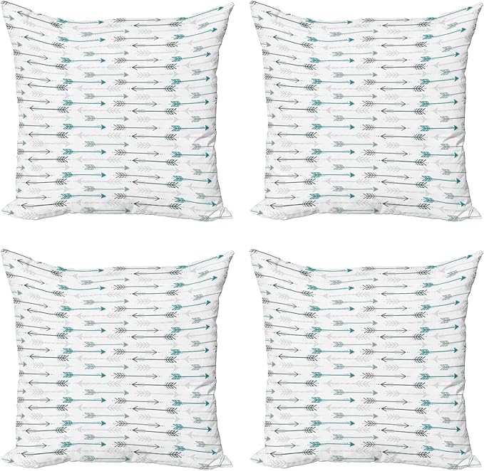 Ambesonne Teal Throw Pillow Cushion Case Pack of 4, Retro Arrow Pattern in Horizontal Line Heading to Opposite Directions Art Print, Modern Accent Double-Sided Digital Printing, 16", Teal Grey