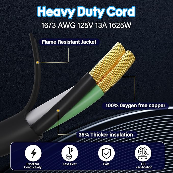 Adoreen Outdoor Power Extension Cord 50 Ft/2 Pack, 3 Prong 16 AWG Grounded Wire Heavy Duty Weatherproof Electric Cable for Indoor Christmas Light Lamp, 13A 125V 1625W, SJTW-ETL- Black with Green