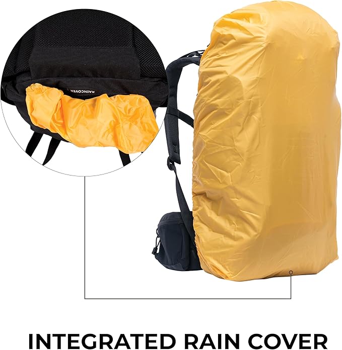 Teton 65L Scout Internal Frame Backpack for Hiking, Camping, Backpacking, Travel, Rain Cover Included, Black