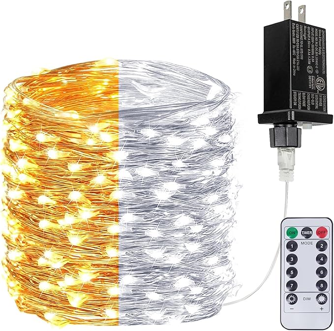 Warm White ⇋ Cool White 66Ft 200LED Christmas Fairy Lights Plug in with Remote, Waterproof String Lights Outdoor Indoor 8 Modes with Timer, Twinkle Lights for Girl's Room Garden Christmas Decorations