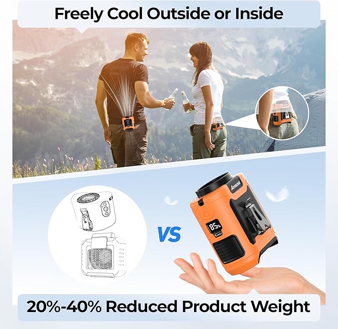AMACOOL Portable Waist Fan Clip On, Father's Day Gifts for Dad Husband, 10000mAh Rechargeable Wearable Shirt Fan, Powerful Belt Fans, Birthday Gifts for Men Jobsite Travel Camping Essentials 2026
