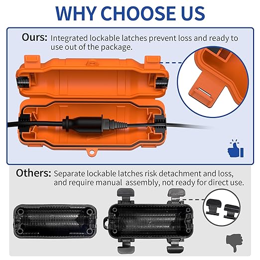 3 Pack Outdoor Extension Cord Safety Cover with Waterproof Seal IP54 Water-Resistant, Weatherproof Electrical Connection Box with 2 Latches, Plug, Socket, Holiday Decoration Light, Orange