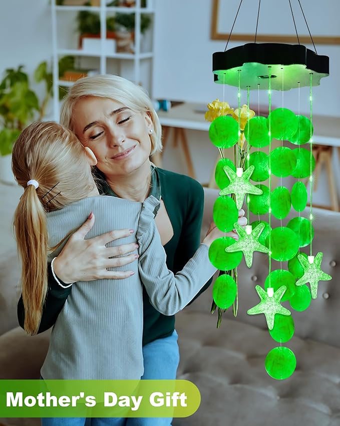 Toodour Solar Wind Chimes for Outside, Shells Light Gifts for Mom Grandma Women Wife Girls, Solar Wind Chimes Outside Decorative Mobile Light for Holiday Garden Porch Yard Outdoor Decor (Green)