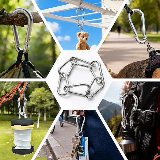 50Pack M5 Spring Snap Hooks Carabiner, 3/16" Heavy Duty Carabiner Clips Chain Quick Links Spring Safety Hook Connector for Dog Leash Backpack Hiking Fishing Bag Outdoor Travel