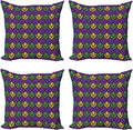 Ambesonne Mardi Gras Decorative Throw Pillow Case Pack of 4, Antique Old Fashioned Motifs in Mardi Gras Holiday Colors Tile Pattern, Cushion Cover for Couch Living Room Car, 20", Yellow Purple