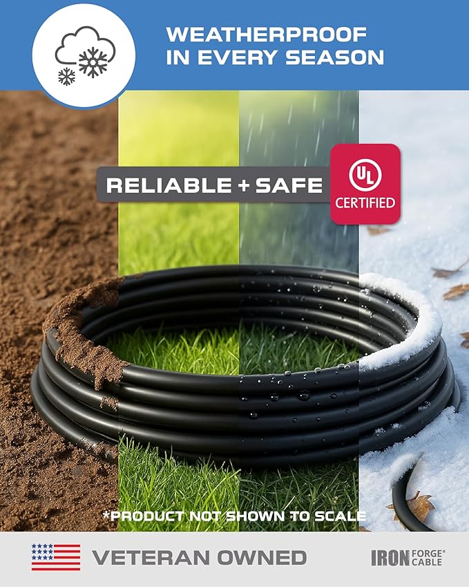Iron Forge Cable 15 Ft Black Extension Cord, 16/3, 15 Foot Extension Cord, 3 Prong, Weatherproof - Great for Outside Use