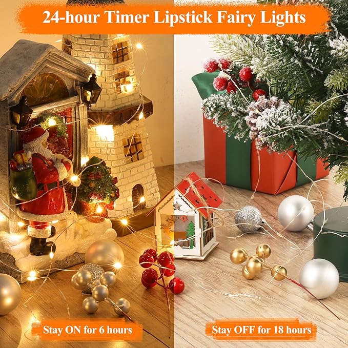 64FT(16 * 4) Fairy Lights Battery Operated, LED String Lights with Timer, Mini Twinkle Lights for Bedroom, Christmas Decorations, Wedding, Xmas Tree Decor, Centerpiece Table Warm White
