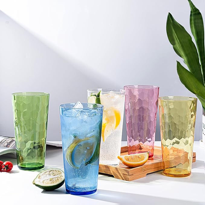 KOXIN-KARLU Mixed Drinkware 26-ounce Plastic Tumbler Acrylic Water Glasses, set of 8 Multicolor