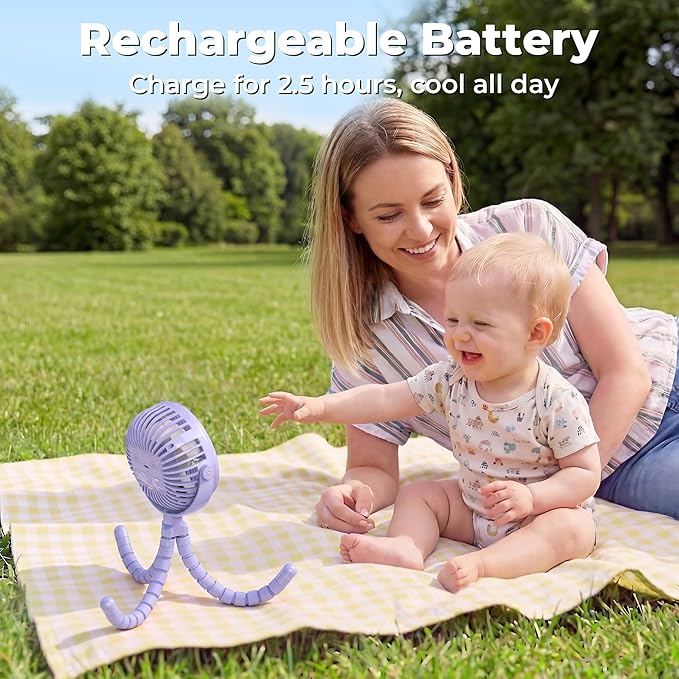 AMACOOL Battery Operated Stroller Fan, Baby Travel Essentials for Beach Disney, Newborn Boy & Girl Showers Gifts Registry Search, Rechargeable Clip On Fan for Car Seat Wagon Crib Bike Treadmill