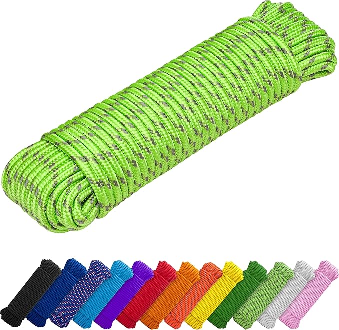 TECEUM Rope – 150 Feet x 1/4 Inch (7mm) – Green Gray – Strong All-Purpose Utility Rope – Camping, Crafting, Flag Pole, Indoor & Outdoor – Polypropylene Nylon Poly Lightweight Diamond Braided Cord
