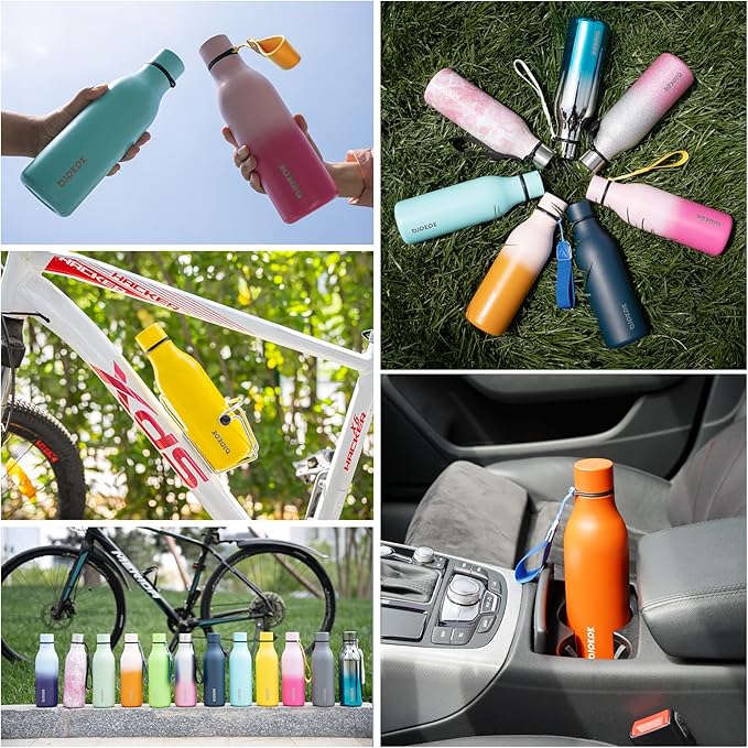 BJPKPK Insulated Water Bottles, 18 oz Stainless Steel Metal Water Bottle with Strap, BPA Free Leak Proof Jugs, Mugs, Flasks, Reusable Thermal Flasks for Sports & Travel, Light Pink