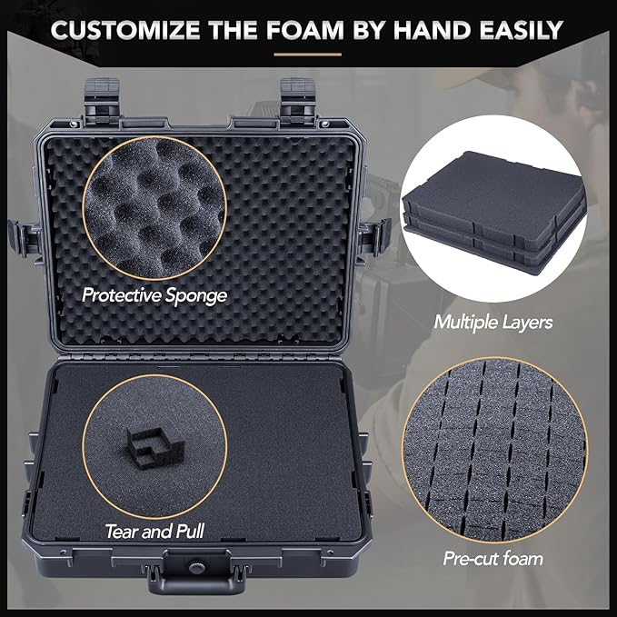 Lykus HC-4610 Waterproof Hard Case with Foam, Interior Size 18.1x14.2x5.1 inch, Suitable for camera,laptop,electronic equipment and more