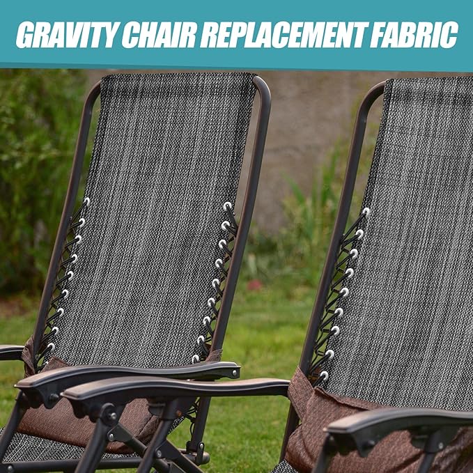 Queekay Chair Replacement Fabric with 4 Bungee Cord Lounge Chair Cloth Mesh Repair Kit for Patio Recliner Outdoor Lawn Pool(63 x 17 Inch,Black Grey)